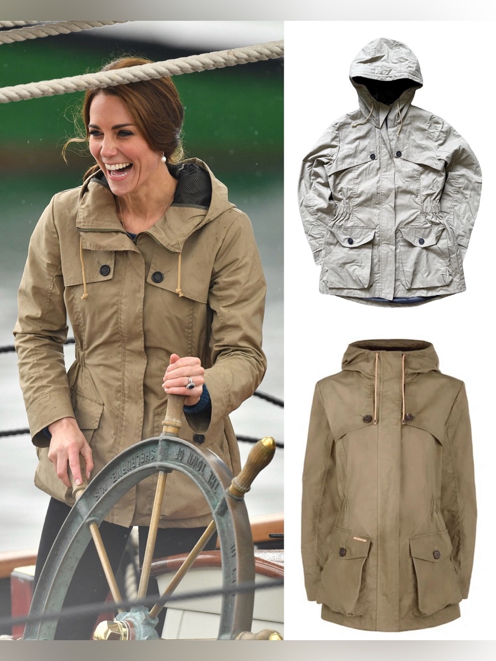NWOT Troy London Wax Parka Jacket in Khaki Green - ASO Kate Middleton - UK8/US4